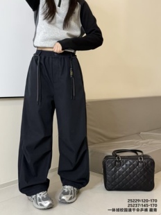 天依角品牌童装冬款一体绒工装裤运动裤直筒裤儿童裤子女童藏青