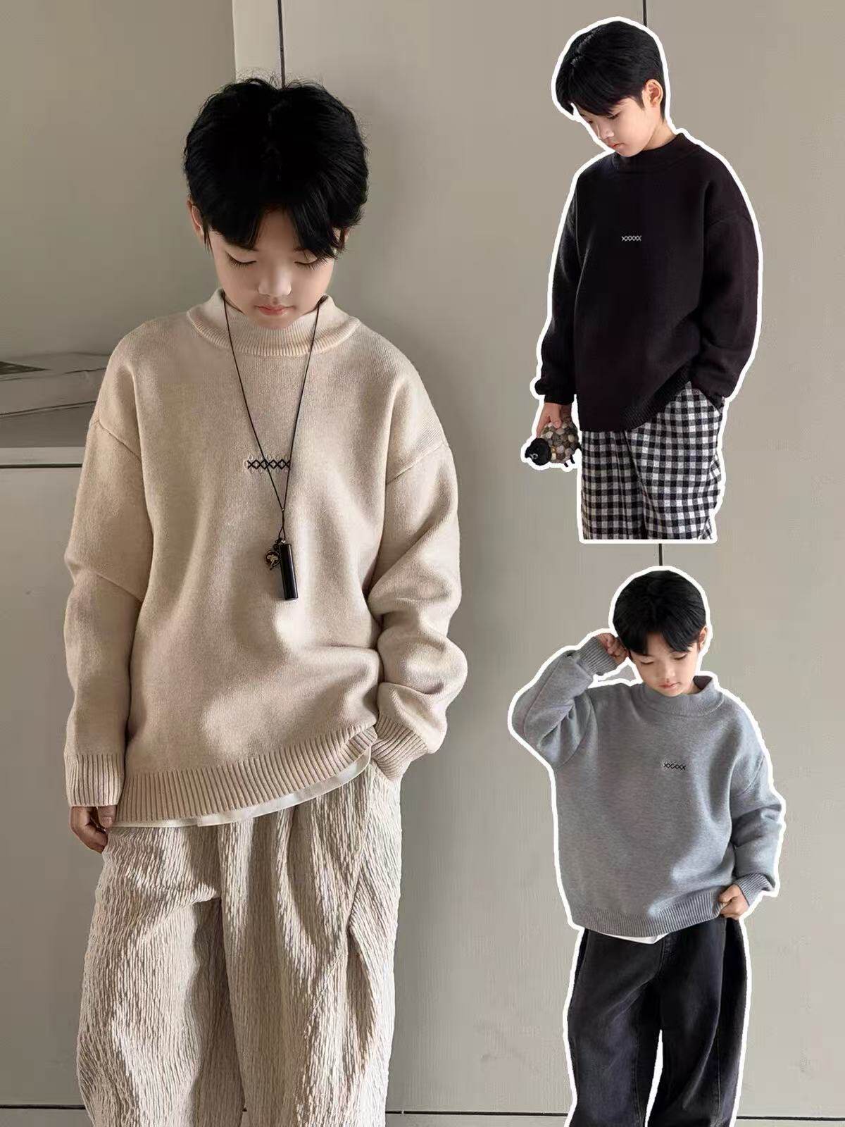 特价大E小e品牌童装冬款韩版儿童毛衣针织衫打底衫男童胸前字母