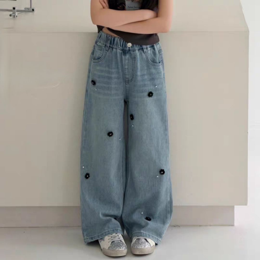 特价品牌童装26年春款韩版儿童牛仔裤长裤裤子女童直筒裤珠花