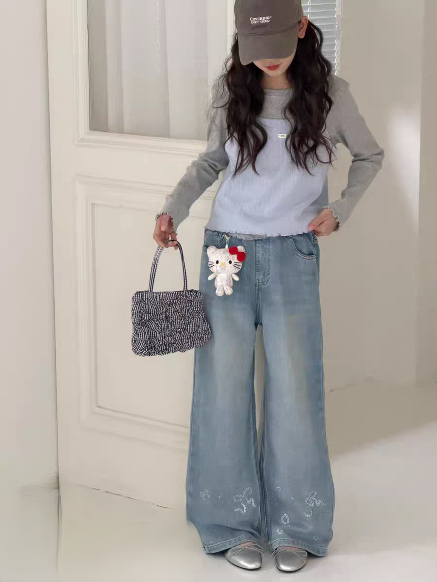 特价品牌童装26年春款韩版儿童牛仔裤长裤裤子女童直筒裤kitty猫