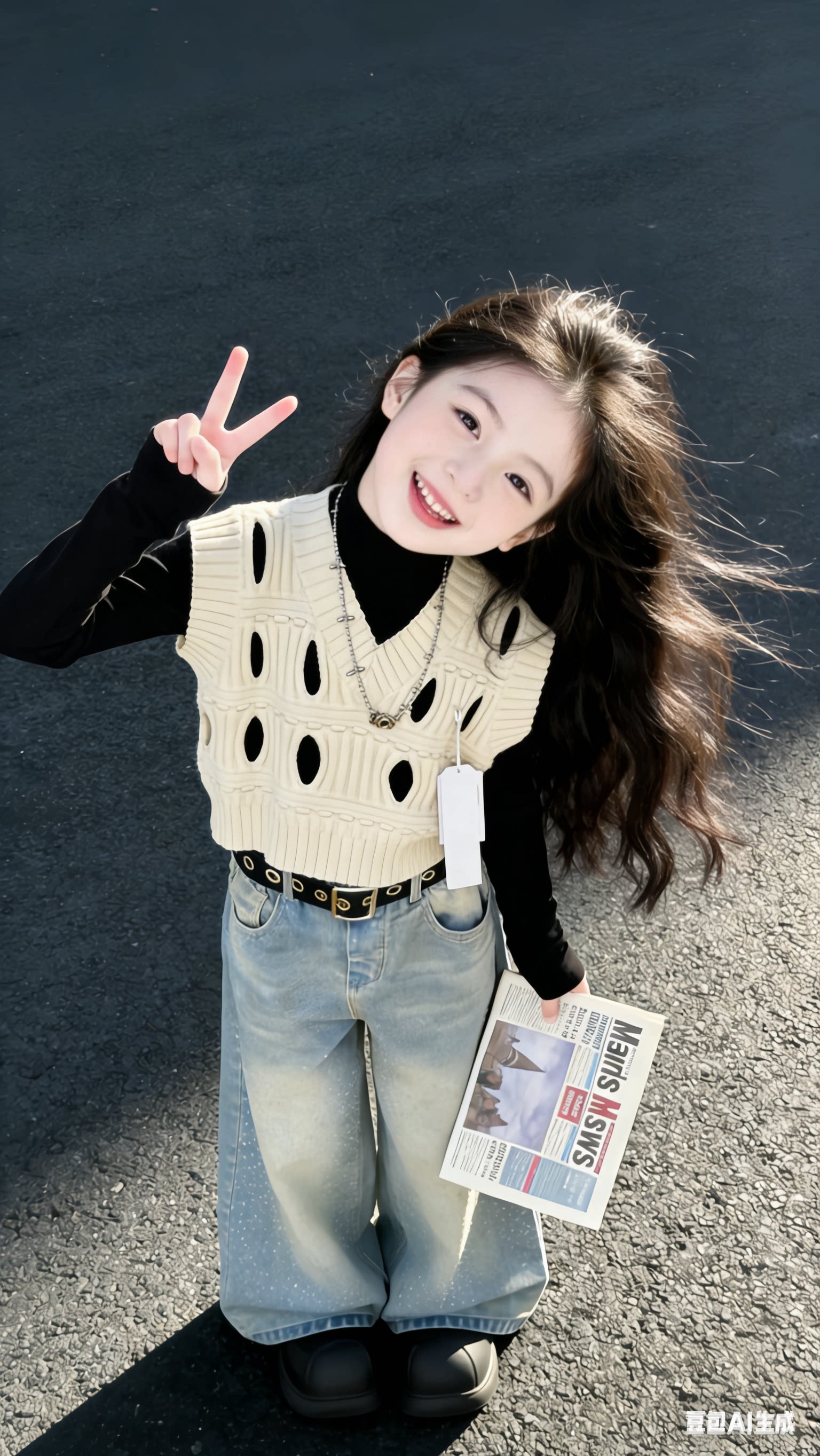 特价大E小e品牌秋款毛衣儿童女童韩版破洞款式马甲背心童装米色