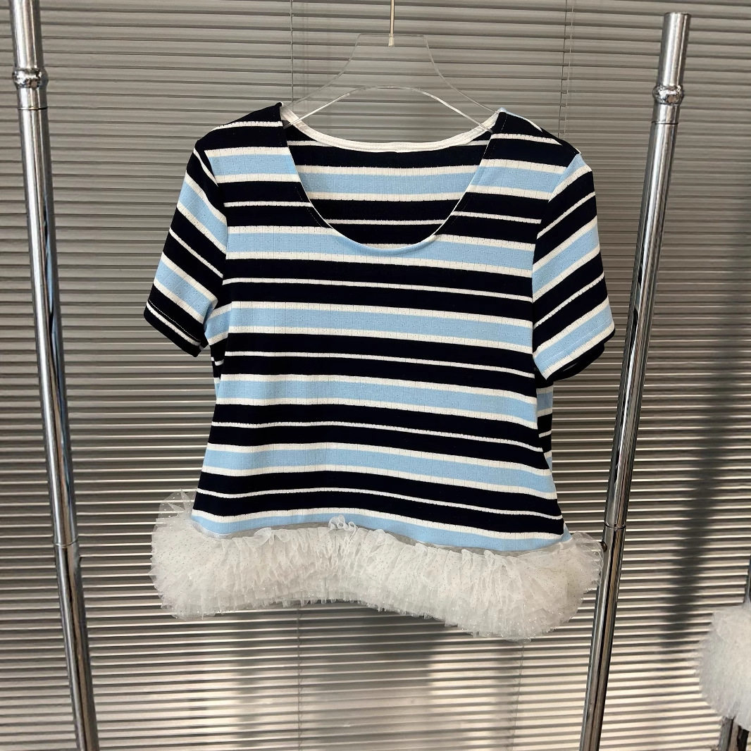 屁屁雪丨条纹时尚百搭圆领宽松舒适条纹短袖T恤女款半袖女款T恤潮