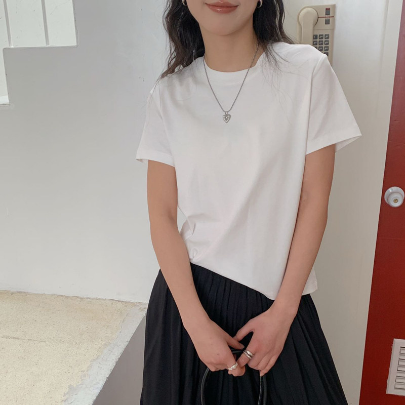 DStudio 春夏新款短袖清风铃兰。液氨棉圆领T恤宽松显瘦上衣女