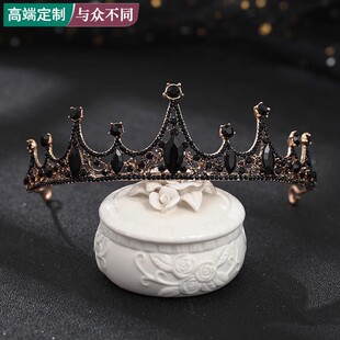 女童黑色巴洛克花童皇冠头饰儿童小皇冠发饰公主王冠婚纱礼服配饰