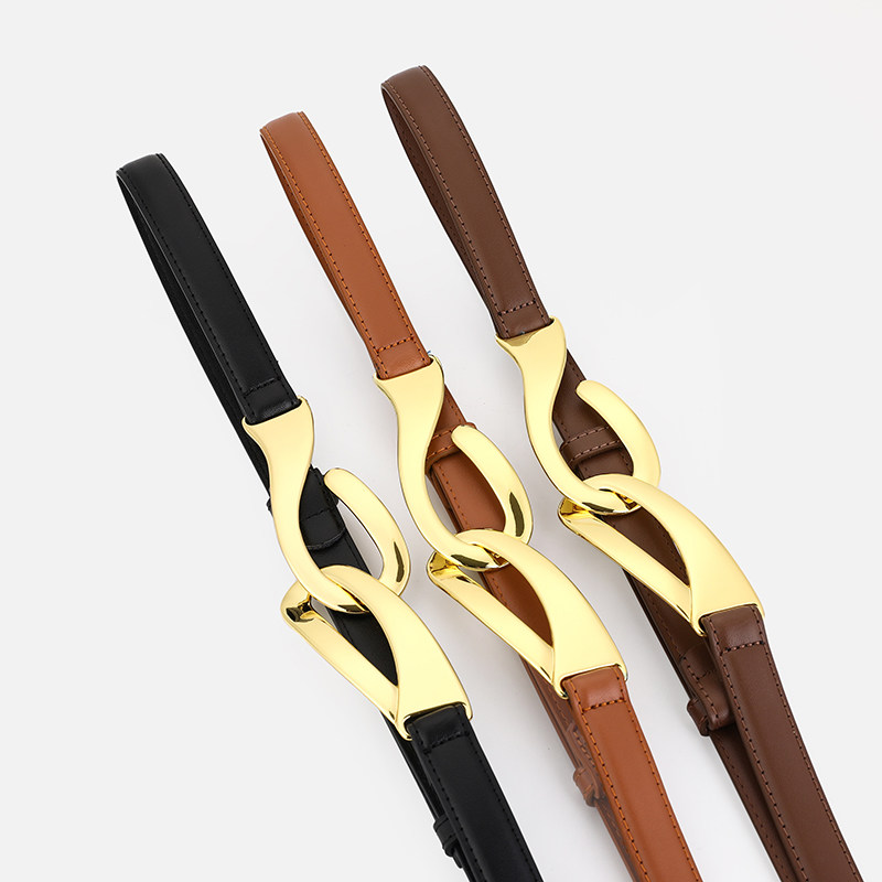 女士免打孔细腰带真皮金属扣可调节百搭装饰皮带女款时尚腰带