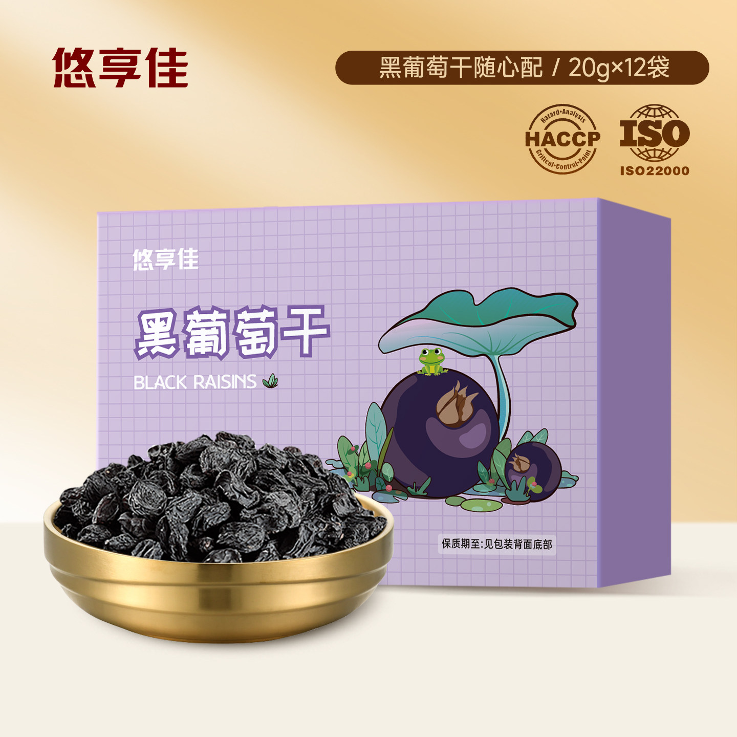 悠享佳非黑加仑葡萄干20g*12坚果小包装每日果干蜜饯240g办公零食