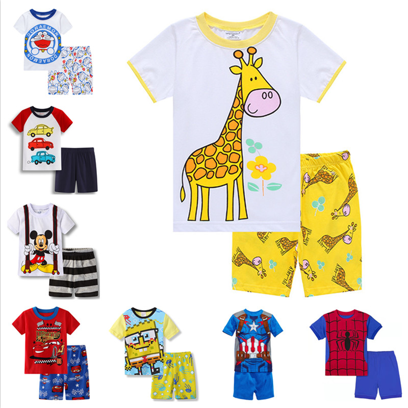 男童睡衣薄款女童透气儿童家居服中小童卡通小孩短袖夏季纯棉套装