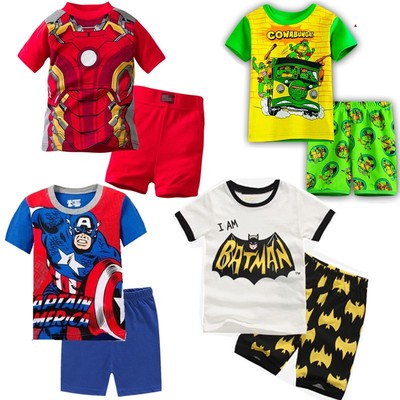 男童卡通风红色钢铁侠短袖家居服