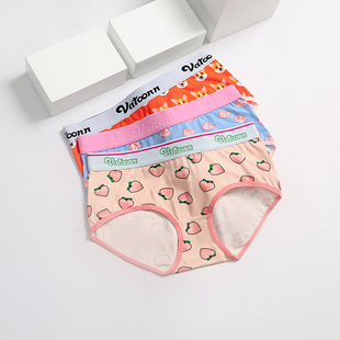 3条新品女士卡通纯棉内裤印花三角中腰大码宽松透气抗菌裆宽边