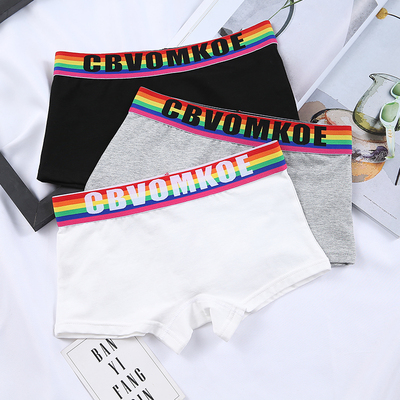 女士纯棉彩虹宽边中腰四角三角青年大码舒适抗菌裆宽松透气内裤