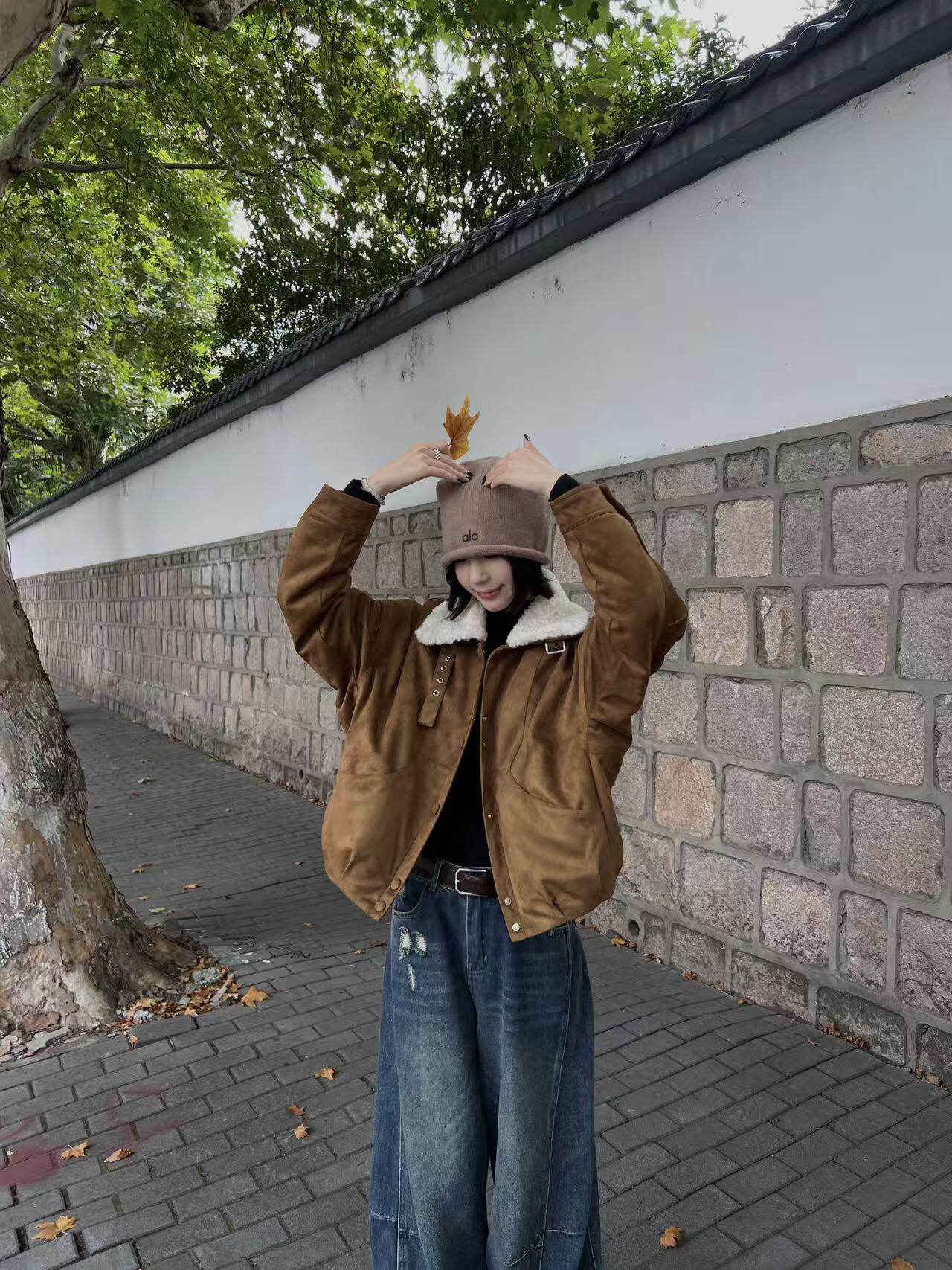 清仓冬季欧货羊羔毛翻领羽绒内胆麂皮绒外套宽松小个子时尚羽绒服