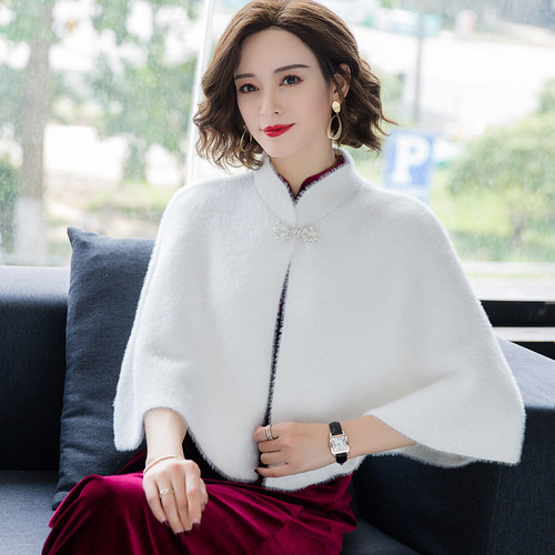 貂绒小披肩斗篷外套女秋冬羊绒红色婚礼婚纱旗袍外搭白色短款披风 - 封面