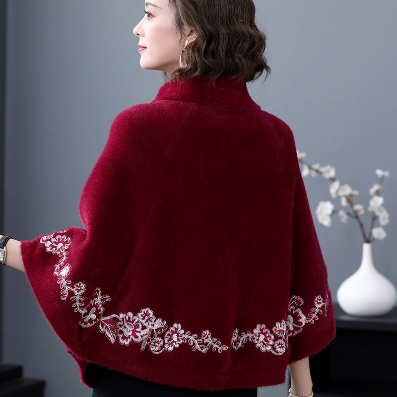 貂绒中年妈妈旗袍短款斗篷披风
