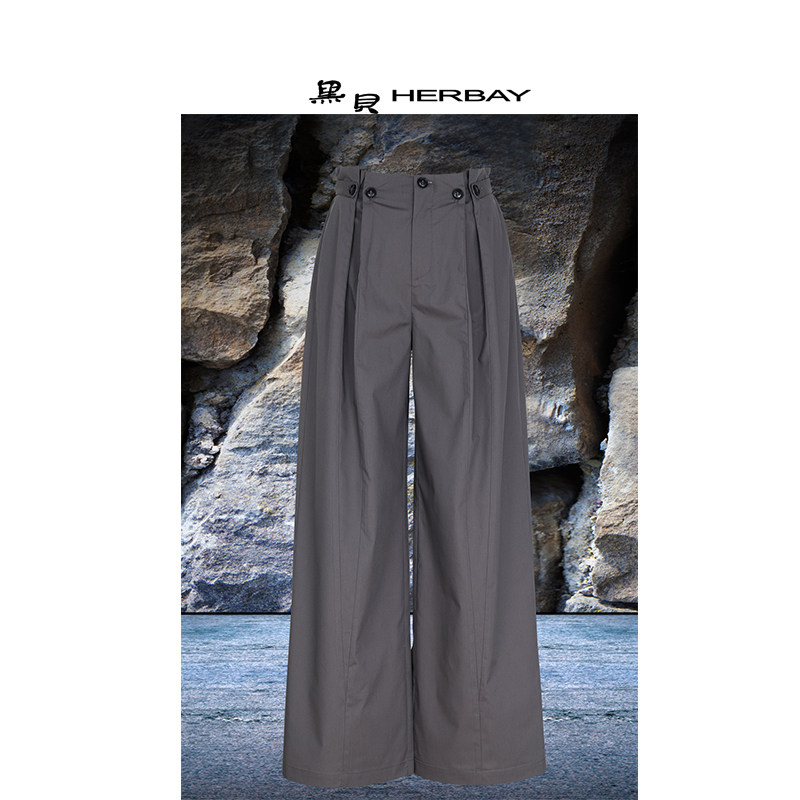 黑贝女裤HERBAY夏季舒爽马来西亚棉细腰长腿巨洒脱阔腿直筒裤,女装/女士精品,休闲裤,淘宝优惠券,粉丝福利购,淘宝优惠卷
