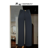 黑贝女裤 女 HERBAY春新品 弹力免烫舒适高级感超显瘦直筒阔腿裤