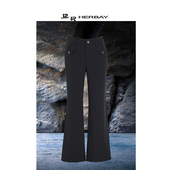 笔挺又放松微宽直筒微喇裤 黑贝女裤 HERBAY春夏弹力修饰腿型飒飒