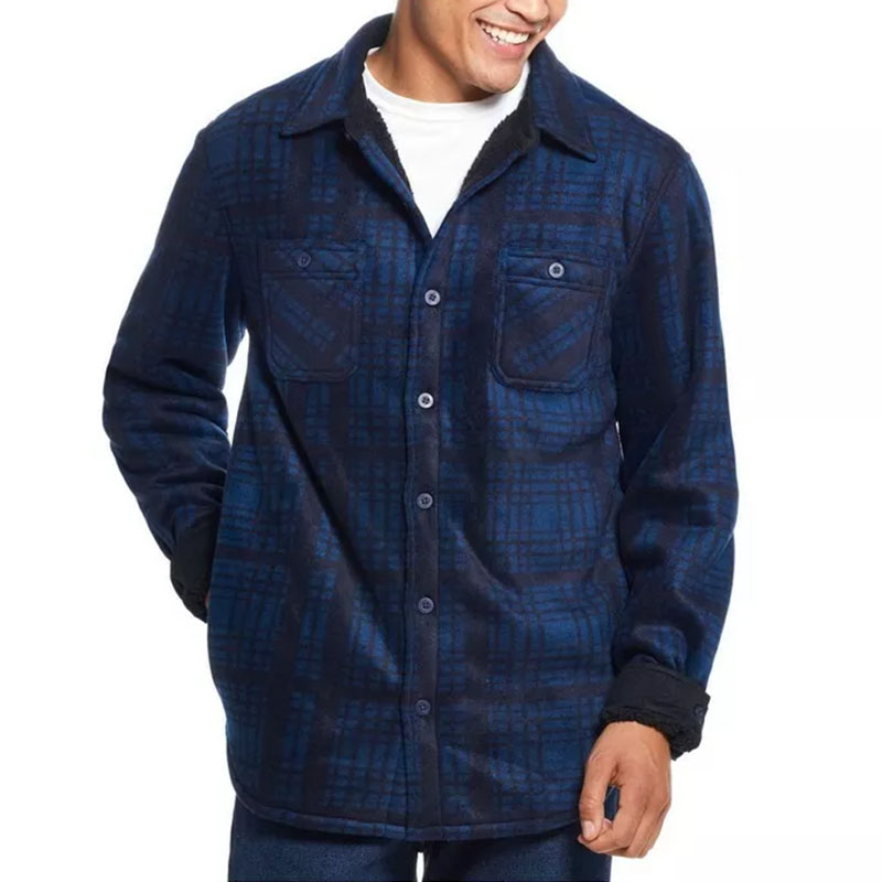 工装衬衫男士秋冬季加绒加厚保暖宽松大码多口袋长袖格子衬衣外套