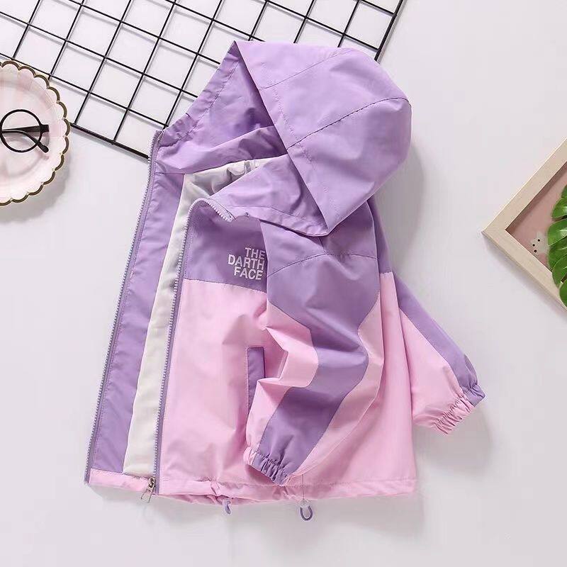 中大女童外套2026春秋新款女孩冲锋衣连帽夹克宝宝拼色上衣运动装