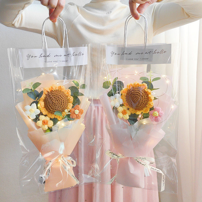 教师节活动花束成品手工毛线花向日葵康乃馨送男女老师生日礼物图片