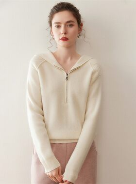 纯山羊绒加厚高领拉链毛衣女