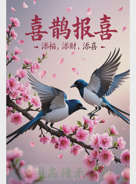 喜鹊报喜桃花转运装饰贴画客厅卧室床头贴玄关自粘墙贴不干胶贴纸