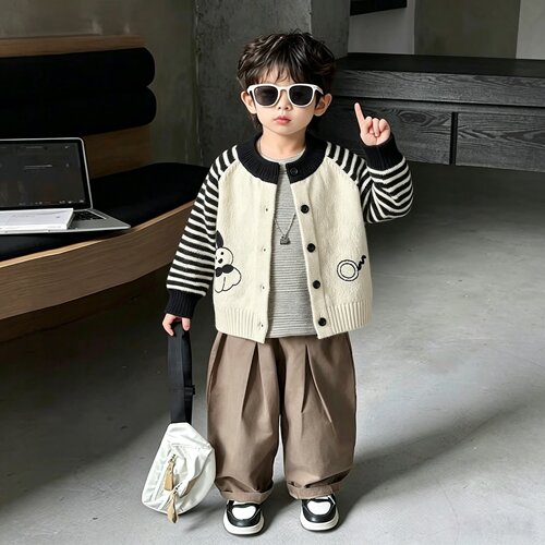 儿童针织开衫男童韩版洋气2026新款春秋装宝宝加厚毛衣中小童外套
