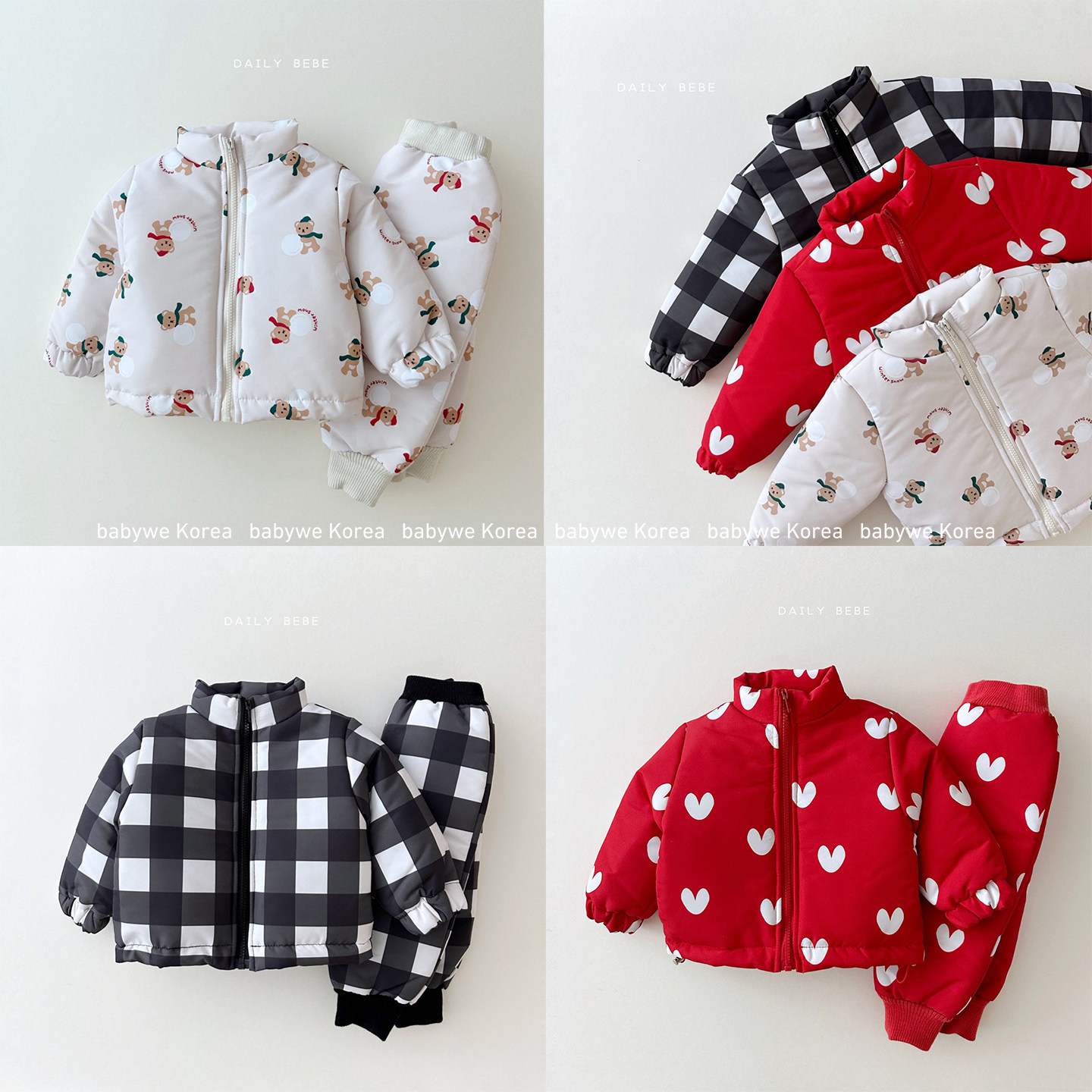 dailybebe▶BabyWe韩代冬季防泼水滑雪儿童加绒加厚棉服棉裤套装