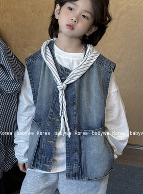 包邮▶bebenous主理人品牌复古砂洗儿童叠穿短款牛仔马甲口袋背心