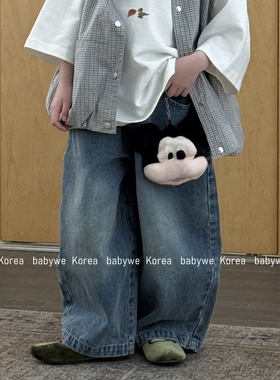 包邮▶bebenous主理人品牌26春季儿童复古砂洗磨白柔软牛仔哈伦裤