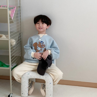 NRK▶BabyWe韩国代购男童春季纯棉毛圈卫衣裤两件套宝宝松鼠套装