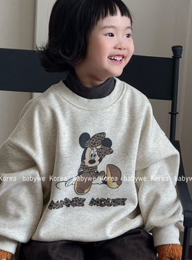 包邮▶bebenous主理人品牌冬季豹纹蝴蝶结米妮女童加绒套头卫衣新