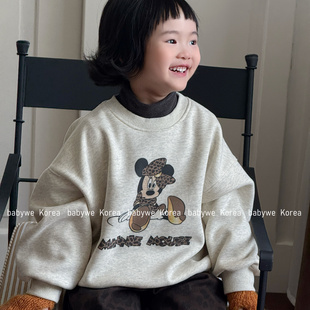 包邮▶bebenous主理人品牌冬季豹纹蝴蝶结米妮女童加绒套头卫衣新