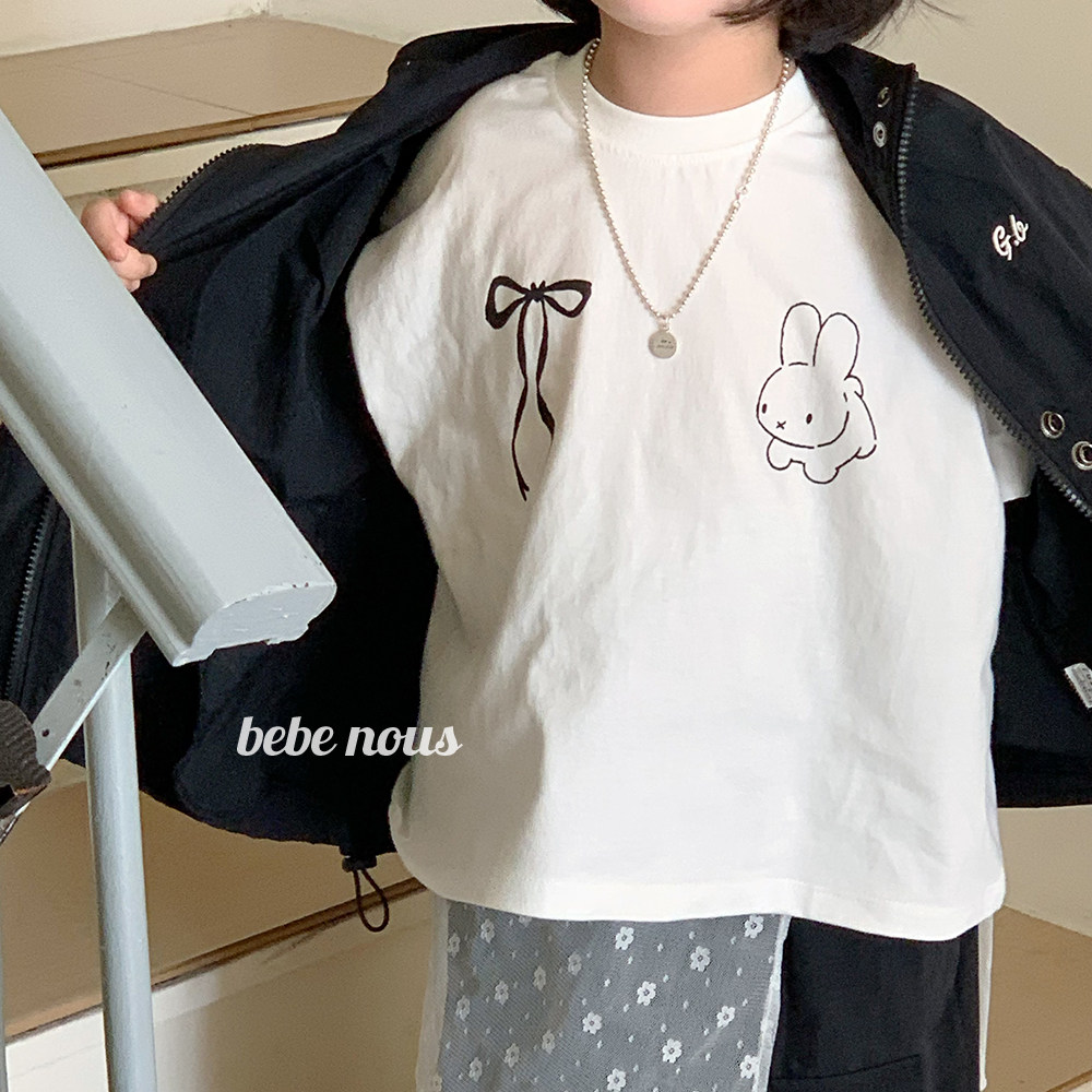 boboj▲BabyWe韩国童装夏季可爱小兔子蝴蝶结宽松纯棉短袖tee