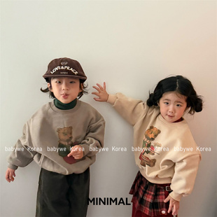 minimal▲BabyWe韩国代购25冬季喝下午茶的玩具熊儿童加绒卫衣