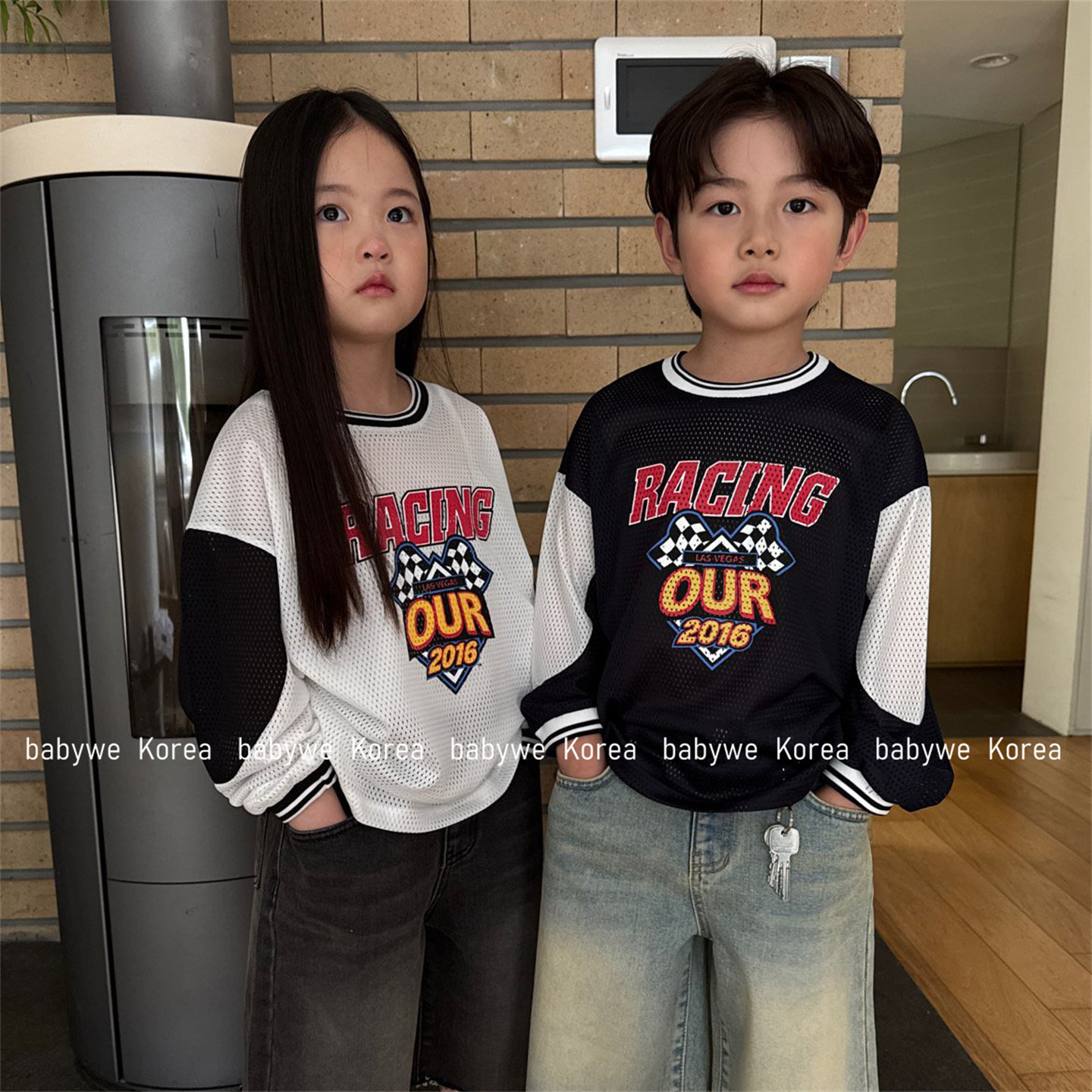 OUR▶BabyWe韩国代购透气网眼户外休闲骑行运动服儿童夏季长袖t恤
