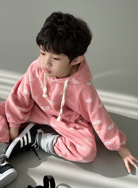 hans▲BabyWe韩国代购童装儿童女童纯棉笑脸字母连帽卫衣毛圈帽衫
