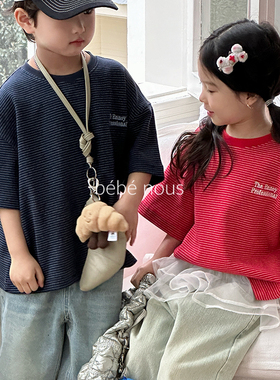 bebenous▲BabyWe春夏新款儿童条纹半袖松弛有质感纯棉短袖T恤