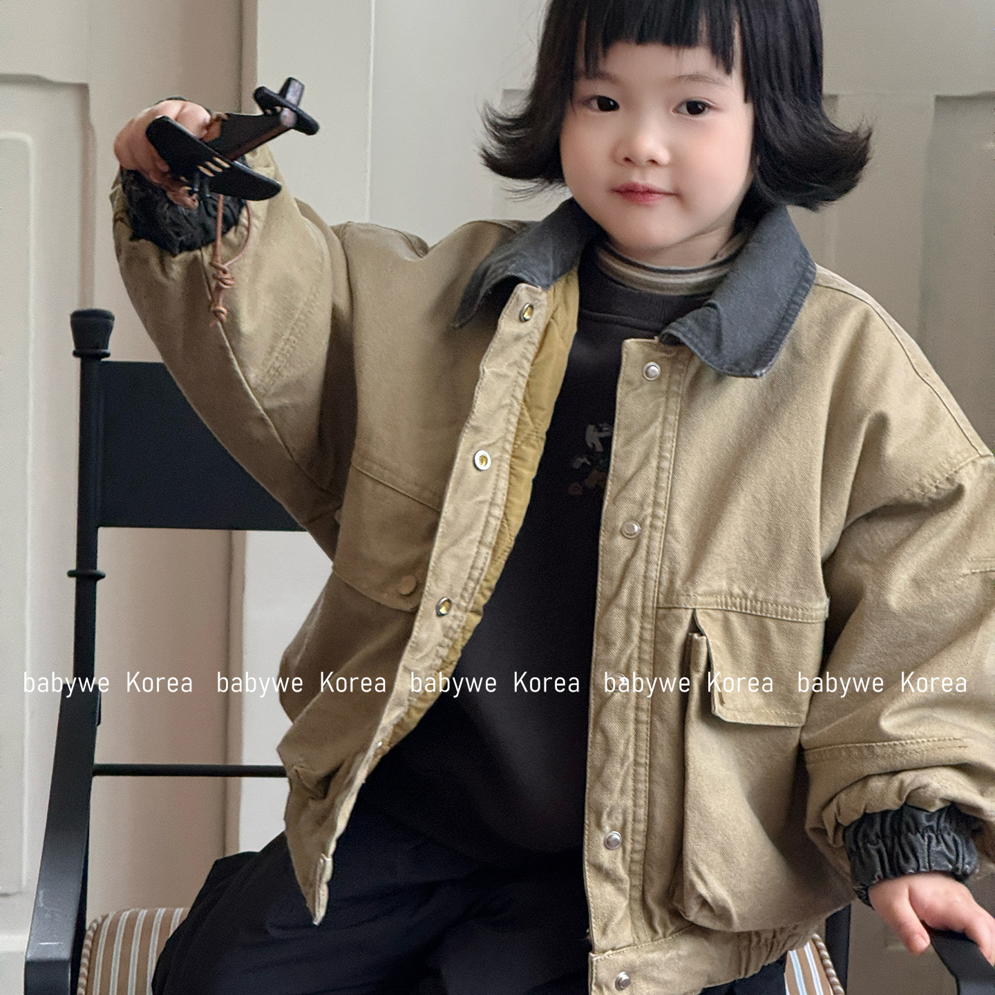 复古廓形水洗翻领飞行员棉服夹克