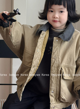 包邮▶bebenous主理人品牌冬儿童复古廓形水洗翻领飞行员棉服夹克