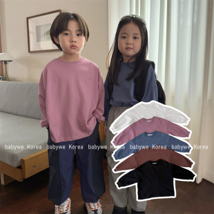 OUR▶BabyWe韩国代购童装25秋季新色儿童亲肤舒适百搭纯色长袖棉T