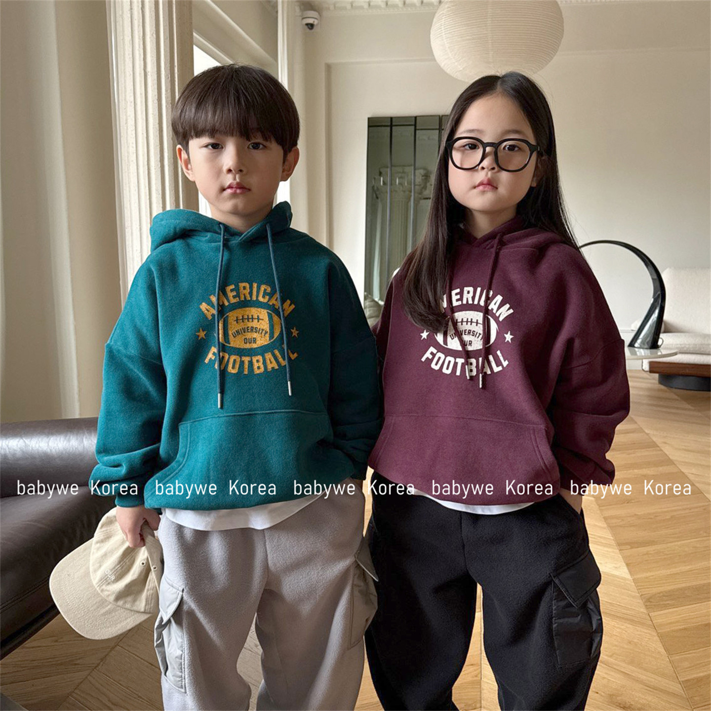 OUR▶BabyWe韩国代购冬季儿童美式足球字母加绒插袋帽衫运动卫衣,童装/婴儿装/亲子装,卫衣/绒衫,淘宝优惠券,粉丝福利购,淘宝优惠卷