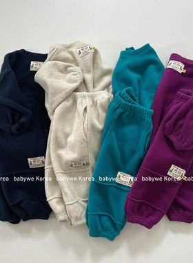 GOU▲BabyWe韩国代购25冬新款亲子儿童多巴胺绒衫卫衣裤套装