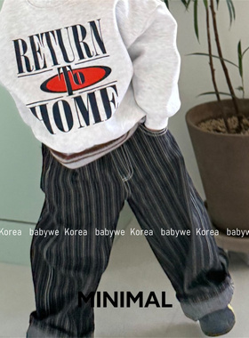 minimal▲BabyWe韩国代购25冬新儿童肌理竖纹刷绒牛仔裤微绒长裤