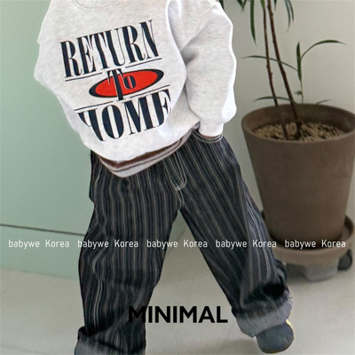 minimal▲BabyWe韩国代购25冬新儿童肌理竖纹刷绒牛仔裤微绒长裤