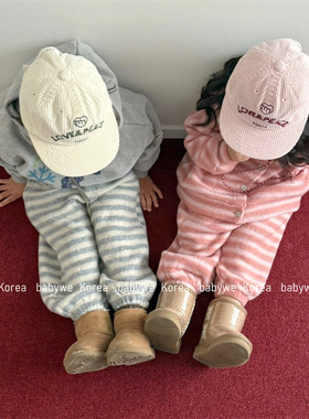 minimal▲BabyWe韩国代购25冬儿童醋酸毛绒条纹加厚绒裤女童卫裤