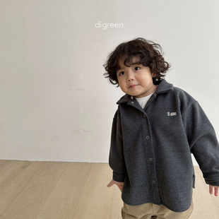 digreen▲BabyWe韩国代购童装儿童坑条翻领秋冬加厚衬衫外套