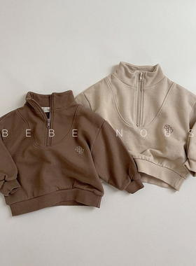 digreen▲BabyWe韩国代购童装男女童日系ABC刺绣半拉链卫衣上衣