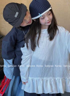 包邮▶bebenous主理人品牌女童叠穿单穿肌理纹系带裙摆长袖上衣