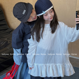 包邮▶bebenous主理人品牌女童叠穿单穿肌理纹系带裙摆长袖上衣
