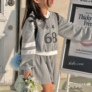 Rosie▲BabyWe韩国代购童装女童柔软毛巾棉长袖卫衣短裙运动套装